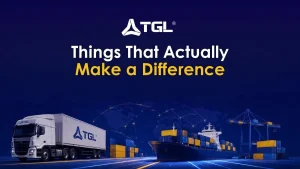 GL logistics truck, cargo ship, and port crane handling shipping containers at night with global network overlay.